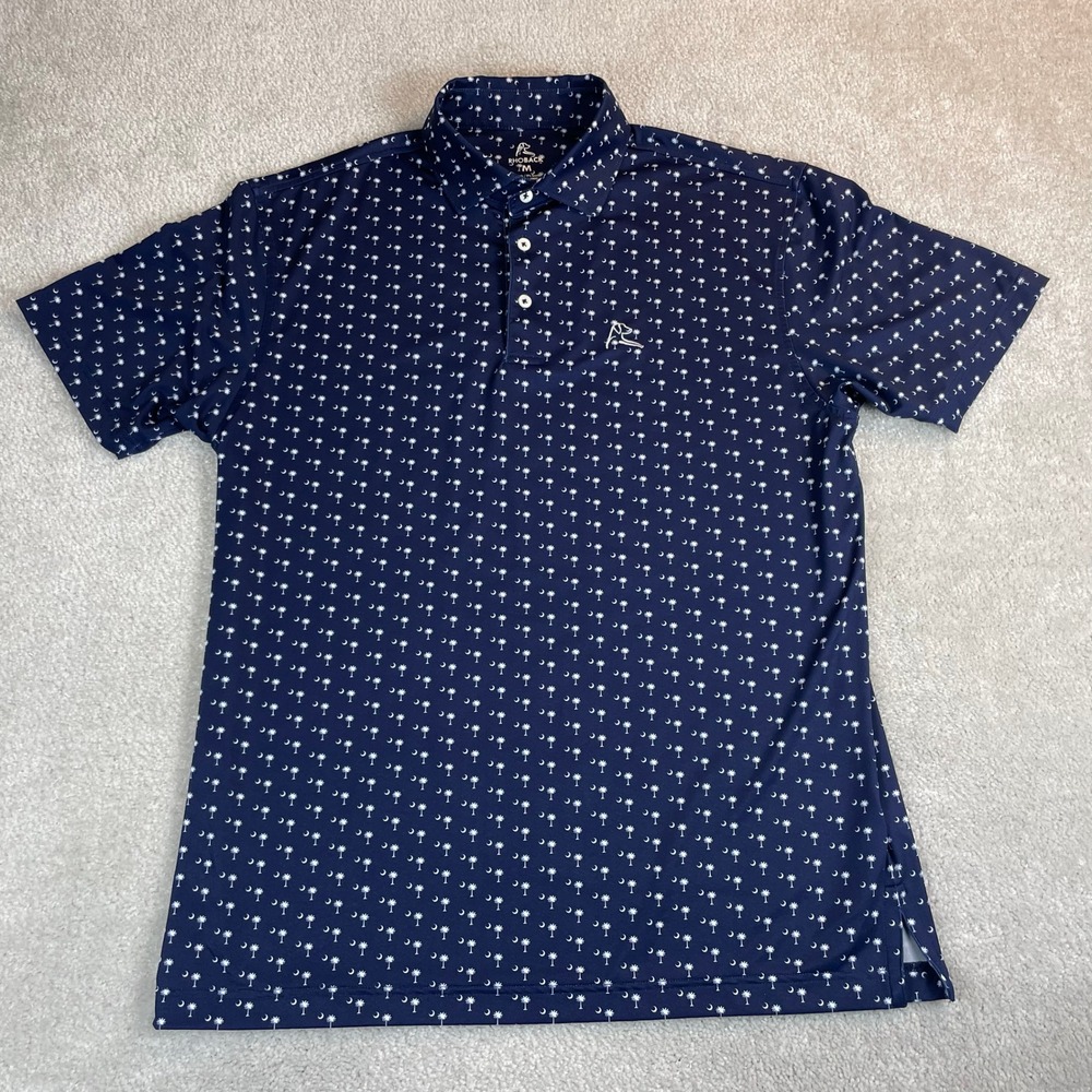 Rhoback Mens Medium Performance Polo Navy Blue Palmetto Moon South Carolina